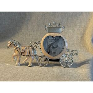 Things Remembered Cinderella Heart Shaped Horse W/ Crown Photo Frame Silver Tone